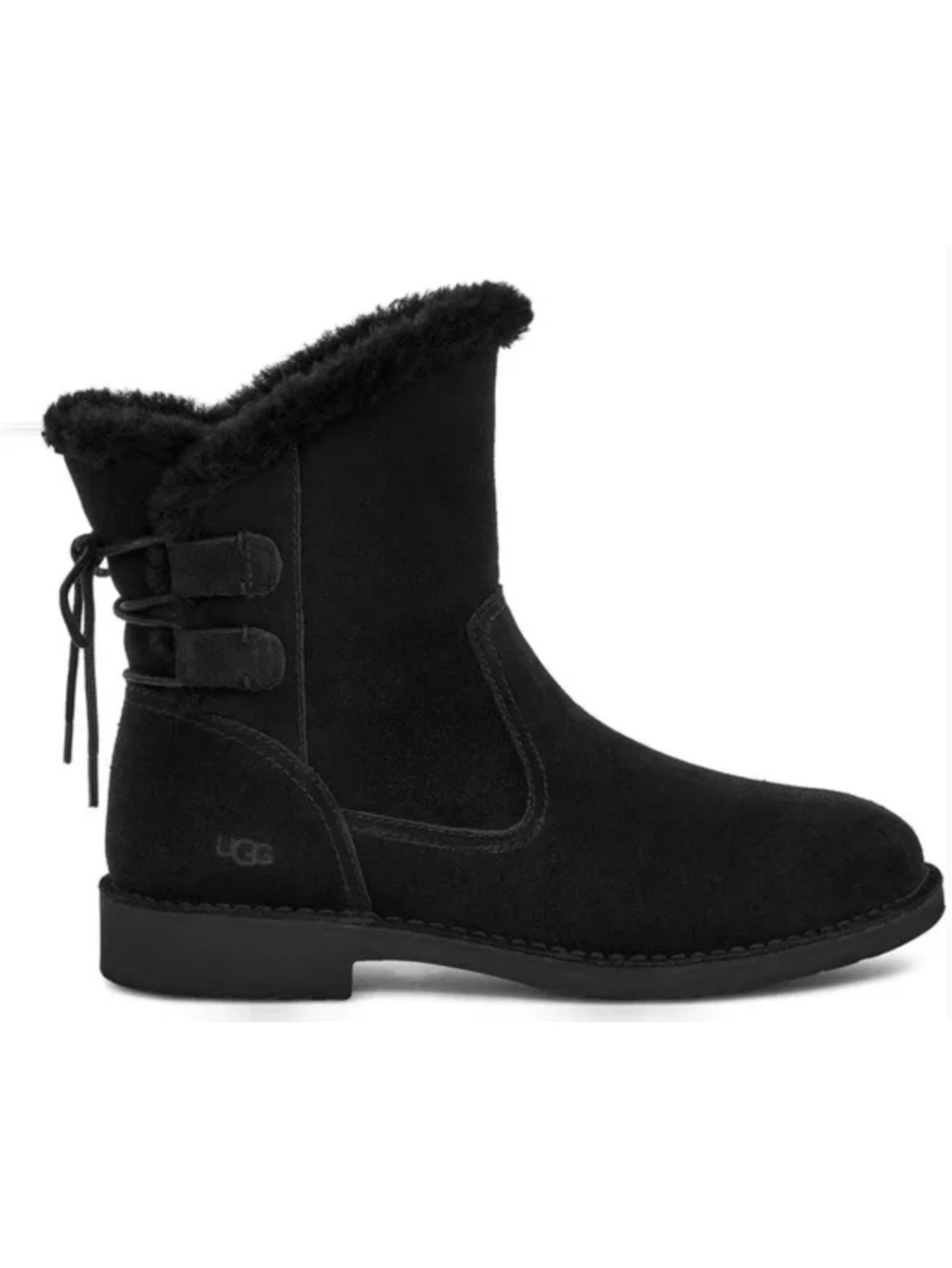 UGG Naiyah Black Suede Shearling-Lined Ankle Boots Lace Up Back Tie Sz 6